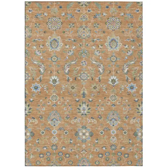 Copper And Green Abstract Washable Indoor Outdoor Area Rug Photo 1
