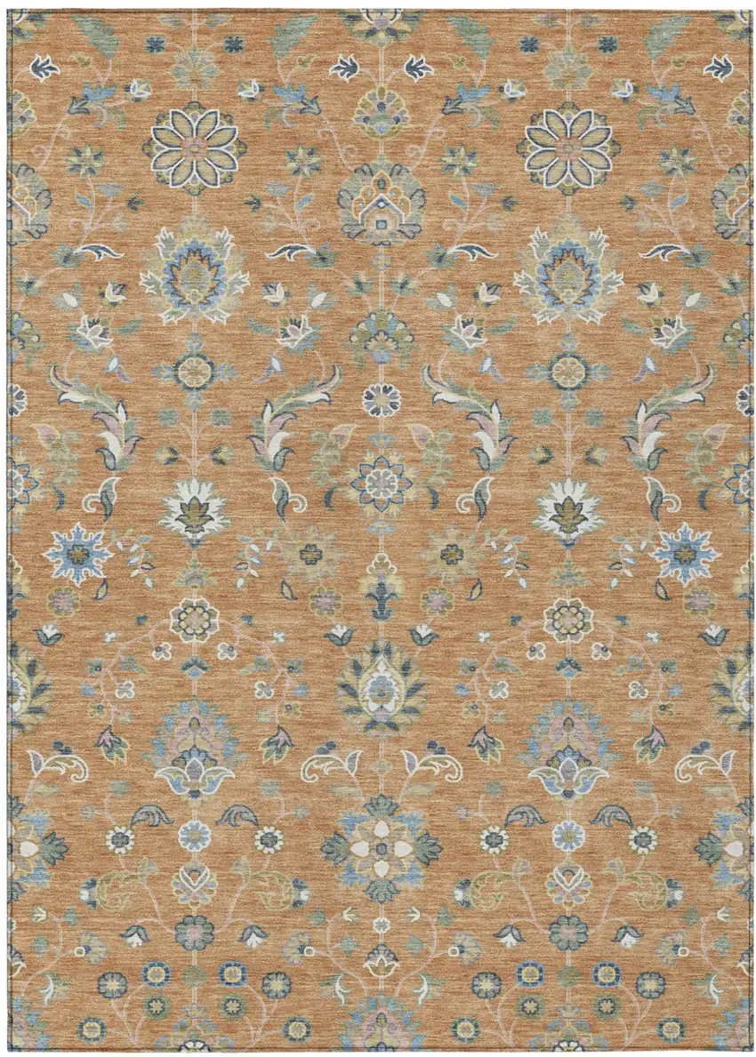 Copper And Green Abstract Washable Indoor Outdoor Area Rug Photo 1
