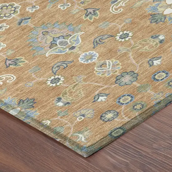 Copper And Green Abstract Washable Indoor Outdoor Area Rug Photo 4