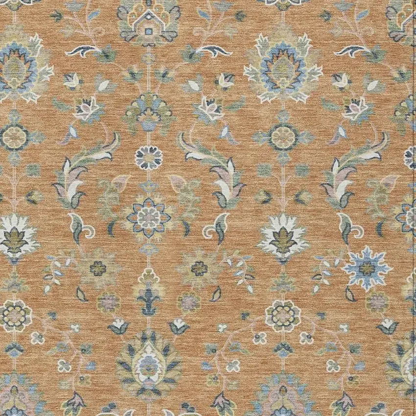 Copper And Green Abstract Washable Indoor Outdoor Area Rug Photo 2