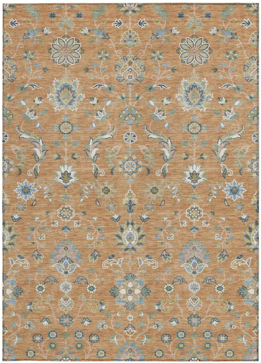 Copper And Green Abstract Washable Indoor Outdoor Area Rug Photo 3