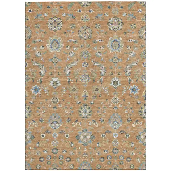 Copper And Green Abstract Washable Indoor Outdoor Area Rug Photo 3