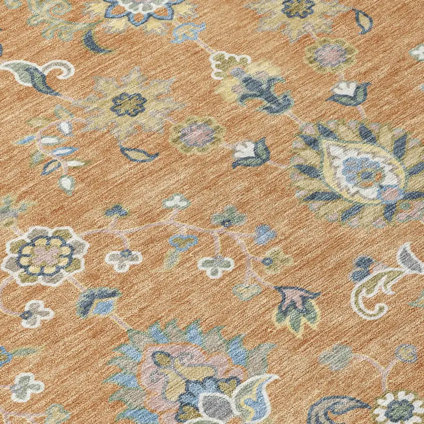 Copper And Green Abstract Washable Indoor Outdoor Area Rug Photo 5