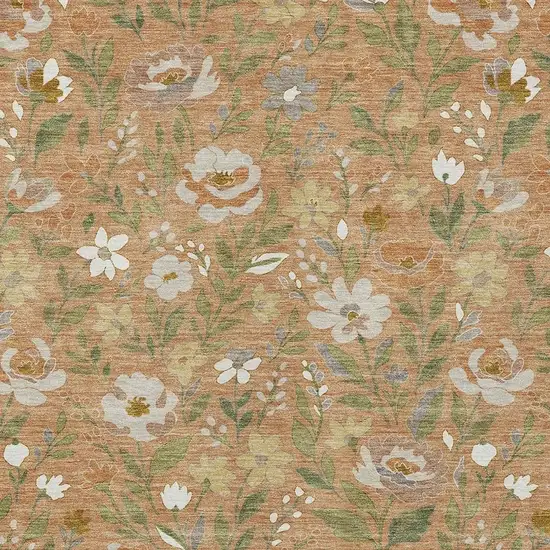 Copper And Green Floral Washable Indoor Outdoor Area Rug Photo 2