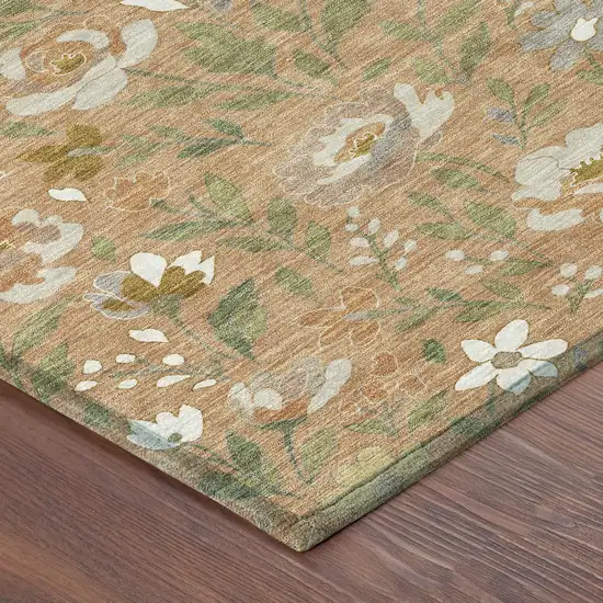 Copper And Green Floral Washable Indoor Outdoor Area Rug Photo 8