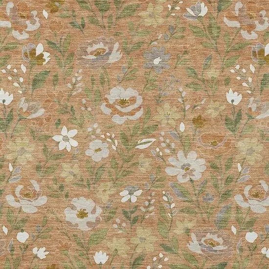 Copper And Green Floral Washable Indoor Outdoor Area Rug Photo 2