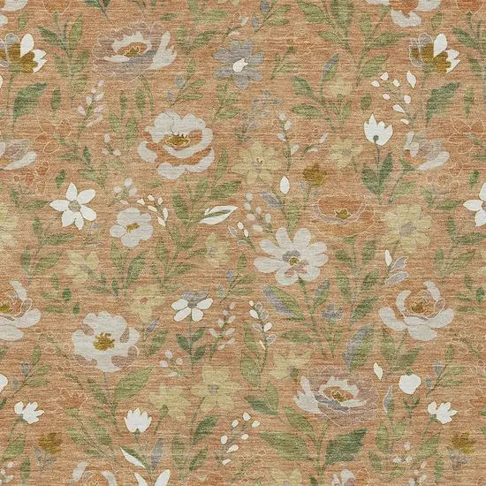 Copper And Green Floral Washable Indoor Outdoor Area Rug Photo 2