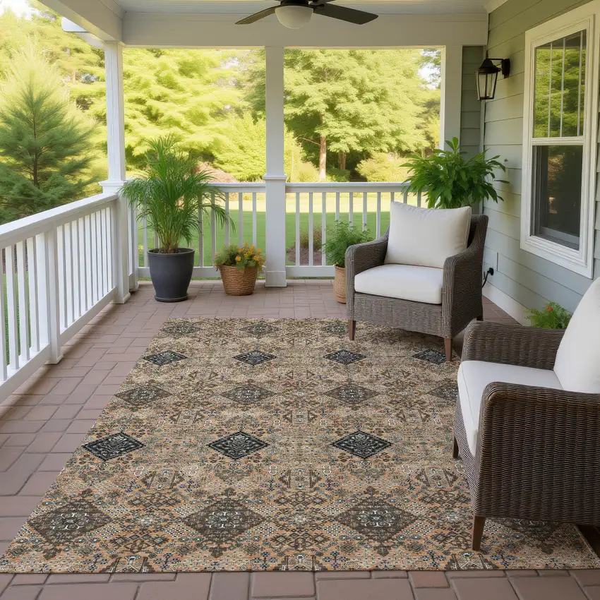 Copper And Green Geometric Washable Indoor Outdoor Area Rug Photo 4