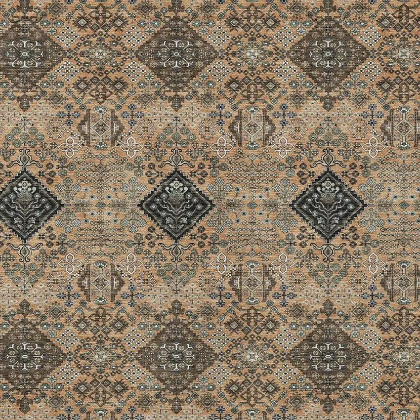 Copper And Green Geometric Washable Indoor Outdoor Area Rug Photo 2