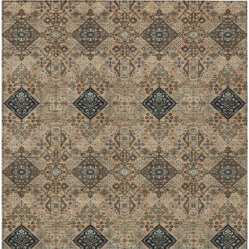 Copper And Green Geometric Washable Indoor Outdoor Area Rug Photo 3