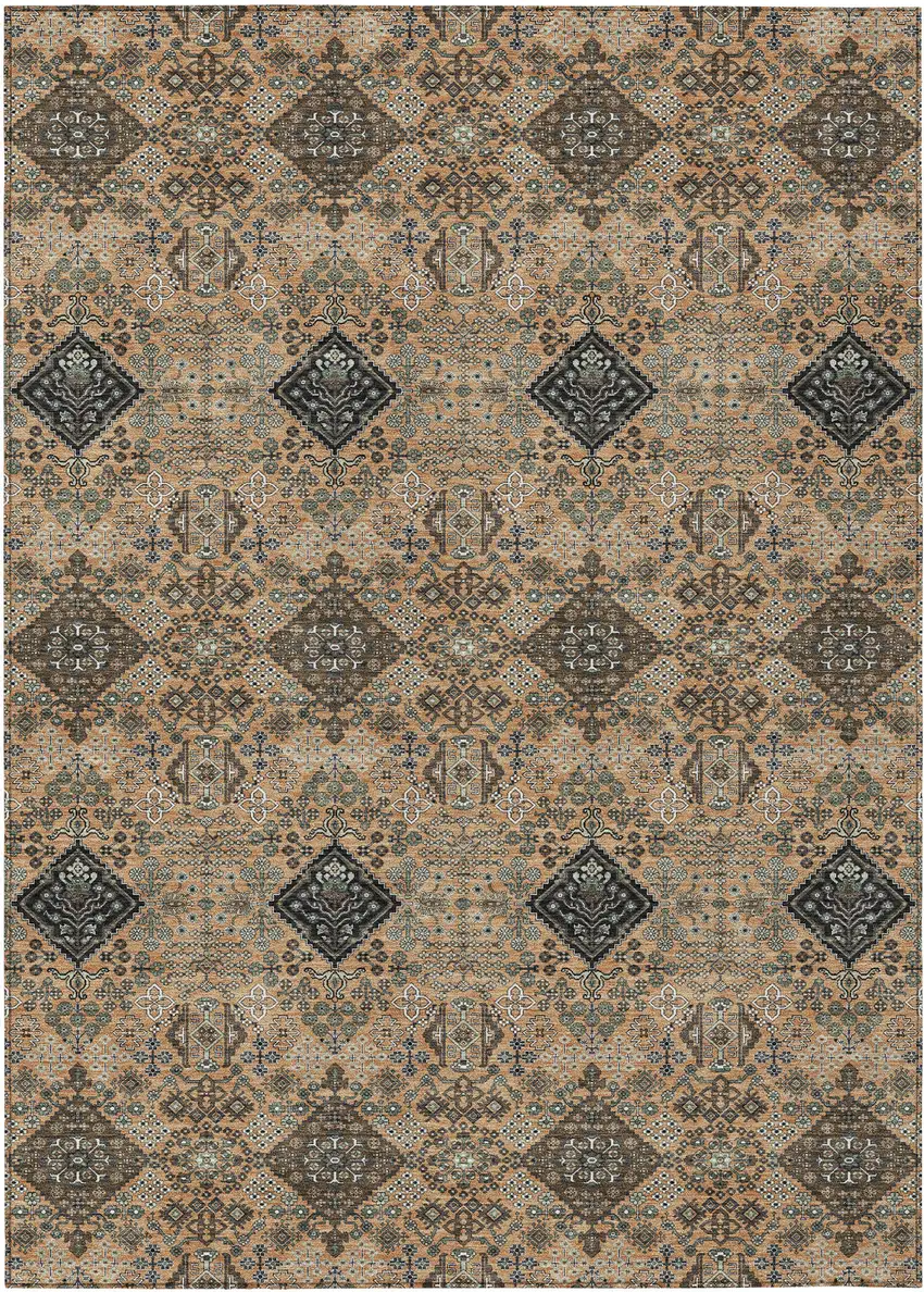 Copper And Green Geometric Washable Indoor Outdoor Area Rug Photo 1