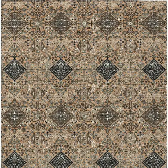 Copper And Green Geometric Washable Indoor Outdoor Area Rug Photo 3