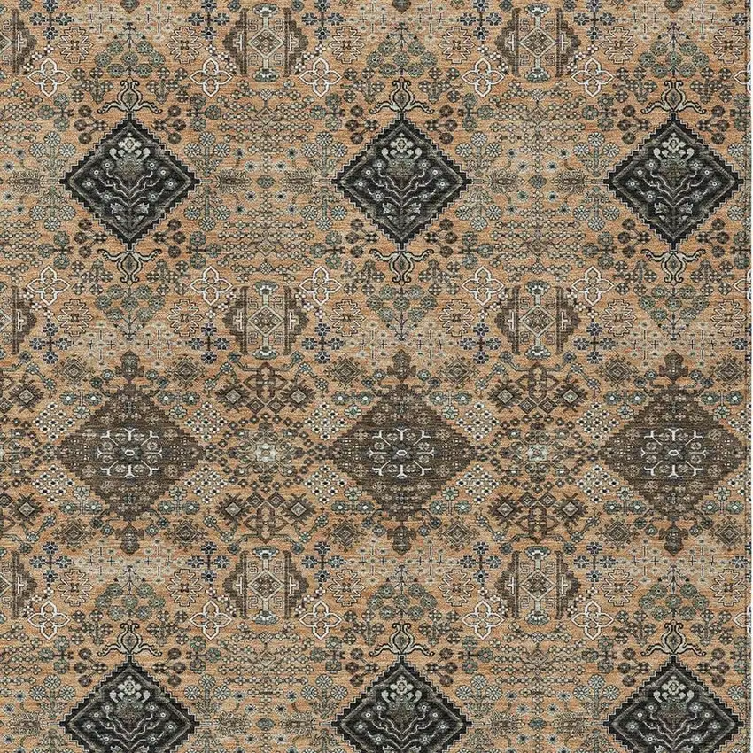 Copper And Green Geometric Washable Indoor Outdoor Area Rug Photo 2