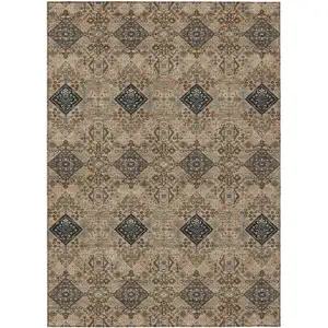Photo of Copper And Green Geometric Washable Indoor Outdoor Area Rug