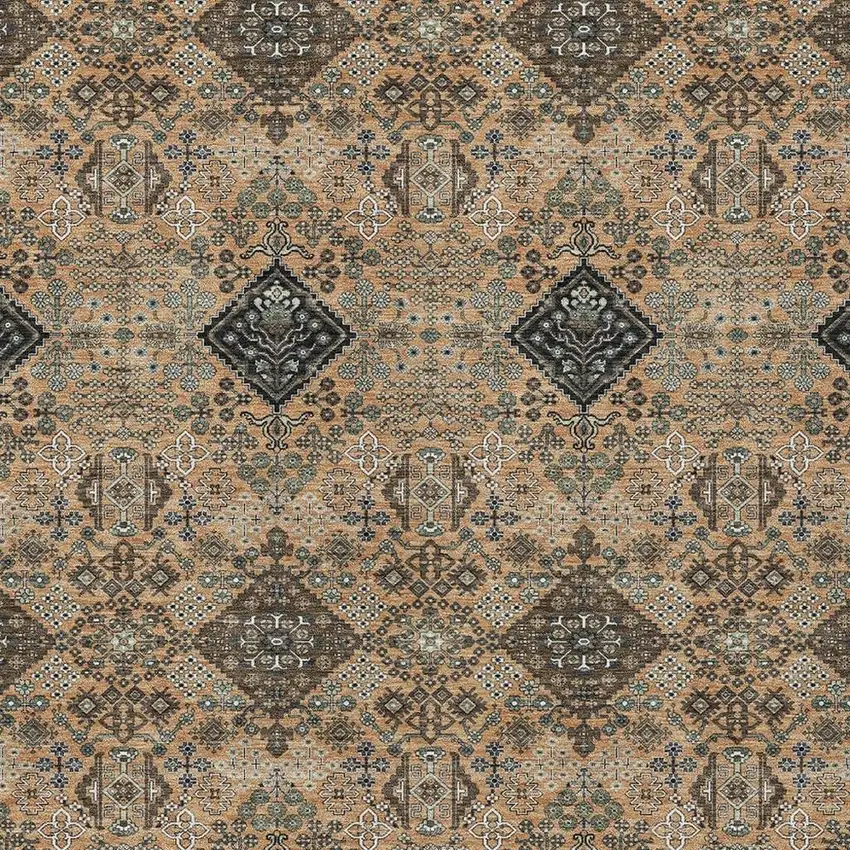 Copper And Green Geometric Washable Indoor Outdoor Area Rug Photo 2
