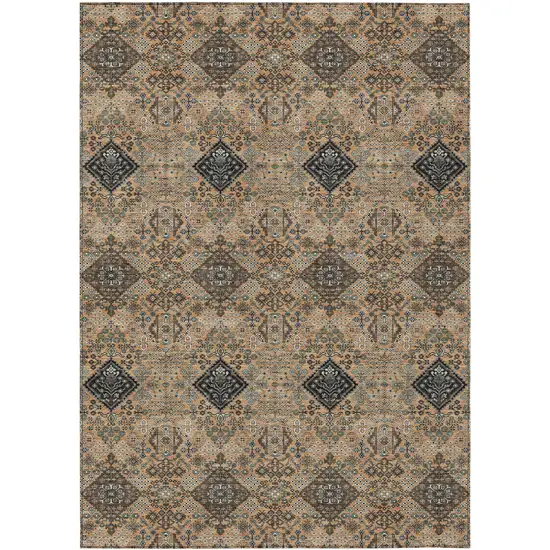Copper And Green Geometric Washable Indoor Outdoor Area Rug Photo 1