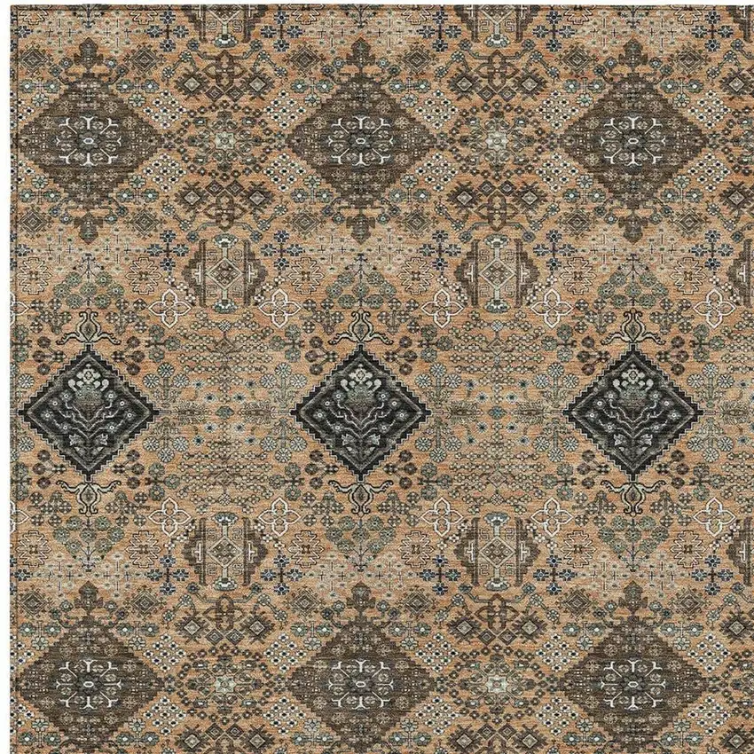 Copper And Green Geometric Washable Indoor Outdoor Area Rug Photo 2