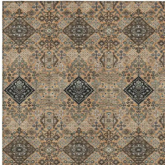 Copper And Green Geometric Washable Indoor Outdoor Area Rug Photo 2