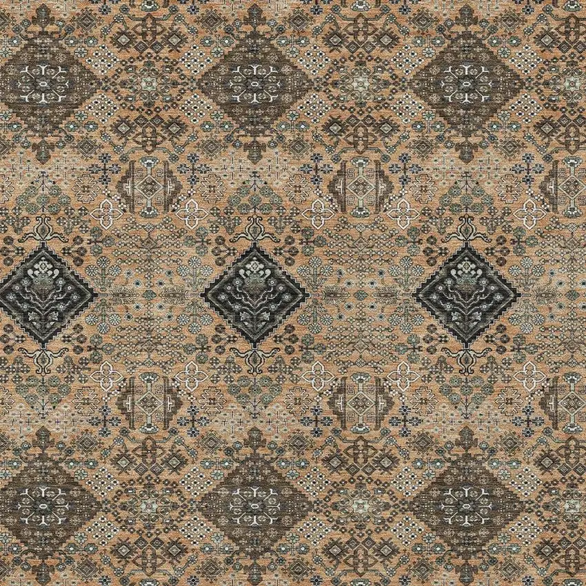 Copper And Green Geometric Washable Indoor Outdoor Area Rug Photo 2
