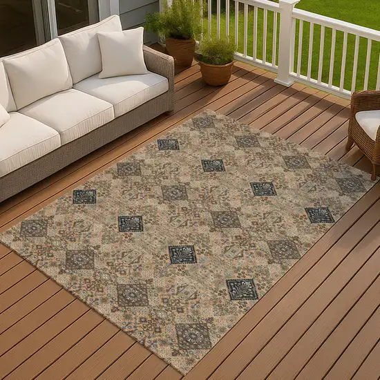 Copper And Green Geometric Washable Indoor Outdoor Area Rug Photo 7