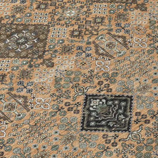 Copper And Green Geometric Washable Indoor Outdoor Area Rug Photo 9