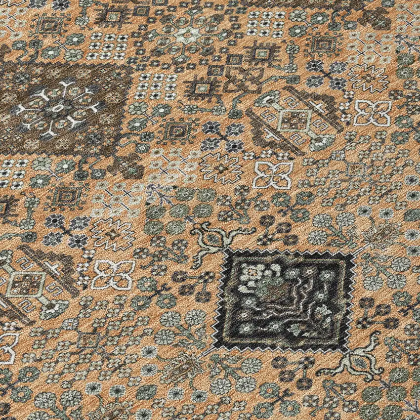 Copper And Green Geometric Washable Indoor Outdoor Area Rug Photo 9