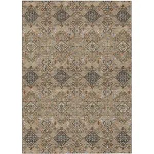 Photo of Copper And Green Geometric Washable Indoor Outdoor Area Rug