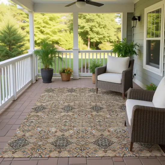 Copper And Green Geometric Washable Indoor Outdoor Area Rug Photo 4