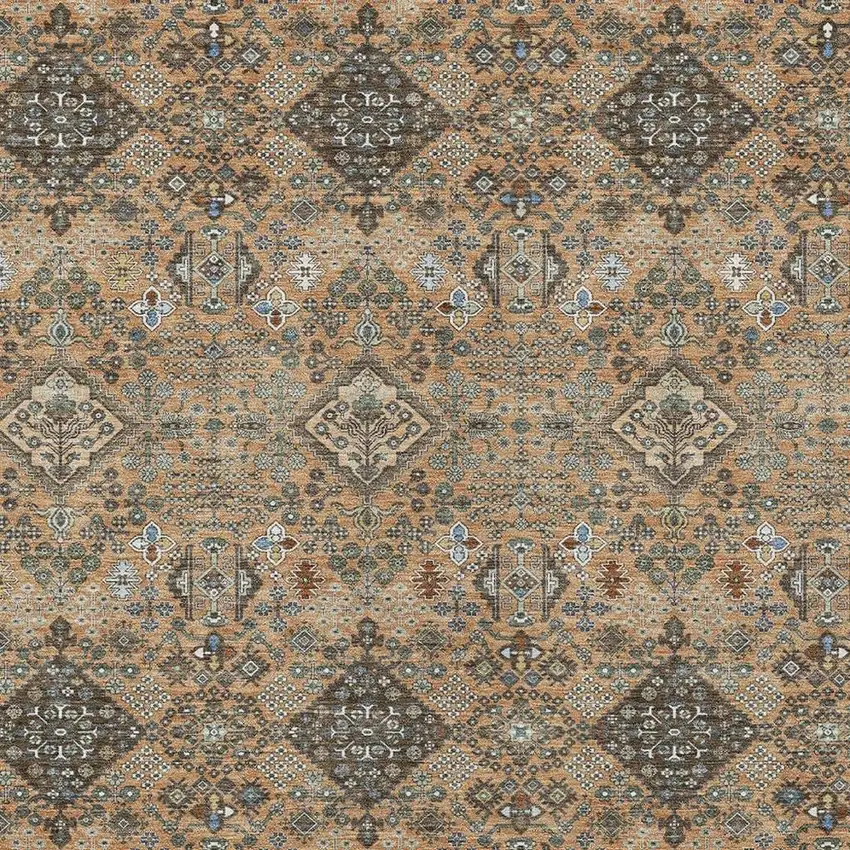 Copper And Green Geometric Washable Indoor Outdoor Area Rug Photo 2