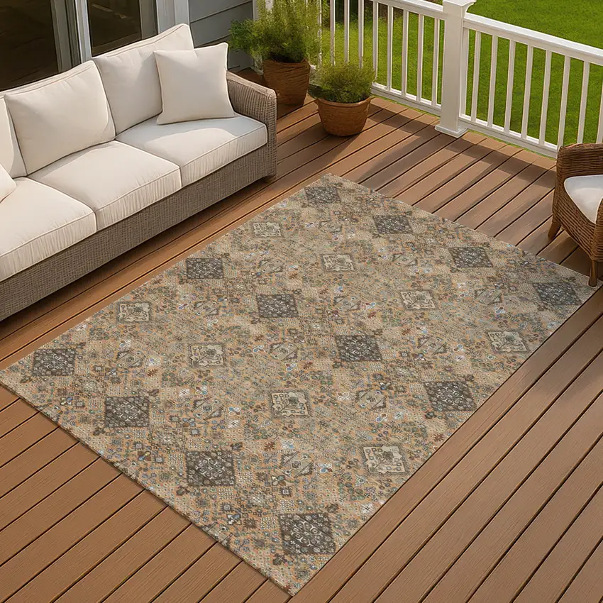 Copper And Green Geometric Washable Indoor Outdoor Area Rug Photo 7