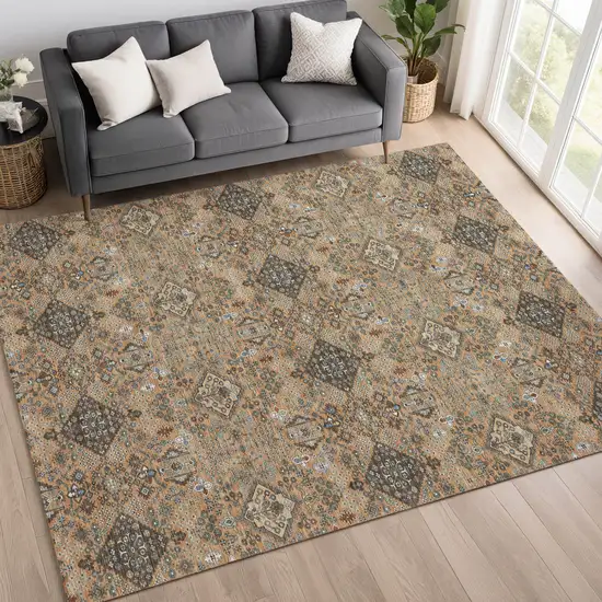 Copper And Green Geometric Washable Indoor Outdoor Area Rug Photo 6