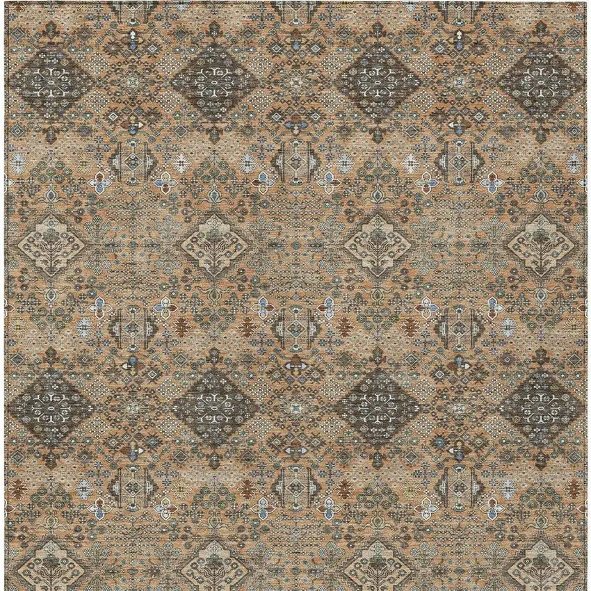 Copper And Green Geometric Washable Indoor Outdoor Area Rug Photo 3
