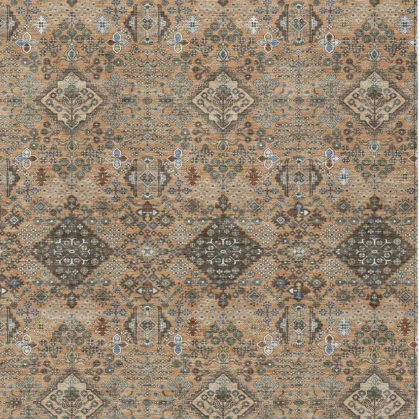 Copper And Green Geometric Washable Indoor Outdoor Area Rug Photo 2