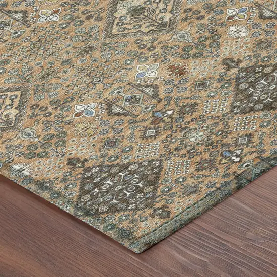 Copper And Green Geometric Washable Indoor Outdoor Area Rug Photo 8