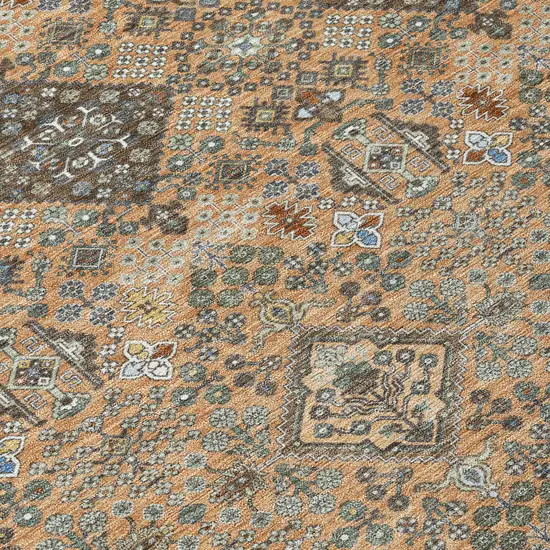 Copper And Green Geometric Washable Indoor Outdoor Area Rug Photo 9