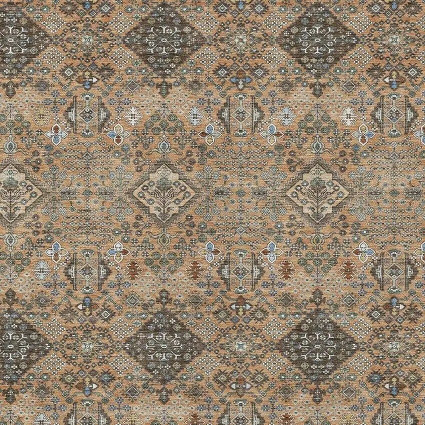 Copper And Green Geometric Washable Indoor Outdoor Area Rug Photo 2