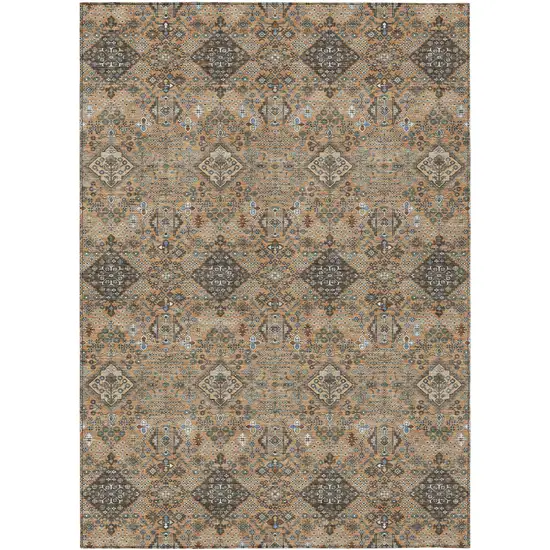Copper And Green Geometric Washable Indoor Outdoor Area Rug Photo 1