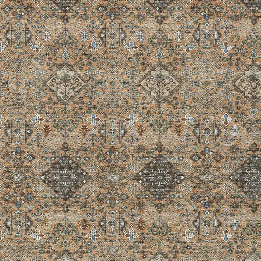 Copper And Green Geometric Washable Indoor Outdoor Area Rug Photo 2