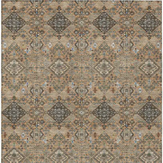 Copper And Green Geometric Washable Indoor Outdoor Area Rug Photo 3