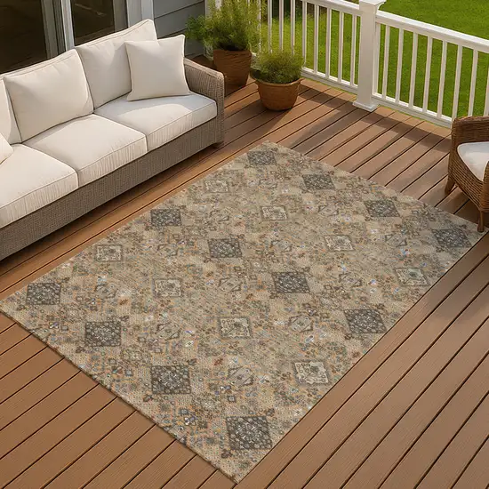 Copper And Green Geometric Washable Indoor Outdoor Area Rug Photo 7