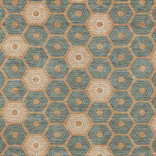 Copper And Green Geometric Washable Indoor Outdoor Area Rug Photo 3