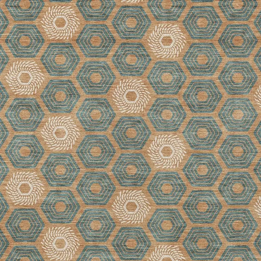 Copper And Green Geometric Washable Indoor Outdoor Area Rug Photo 3