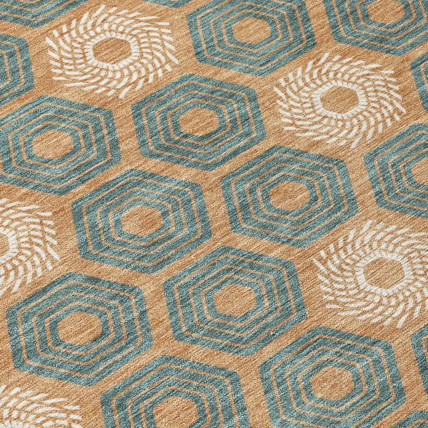 Copper And Green Geometric Washable Indoor Outdoor Area Rug Photo 6
