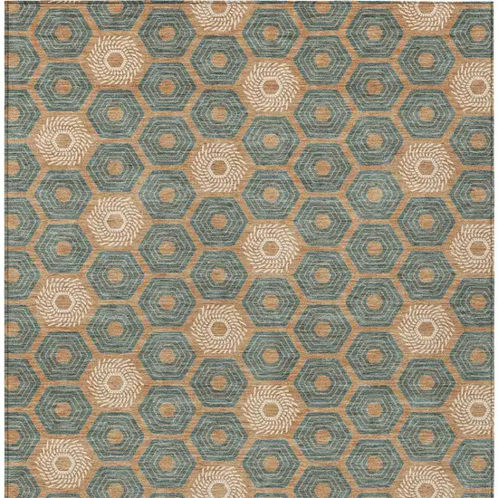 Copper And Green Geometric Washable Indoor Outdoor Area Rug Photo 4