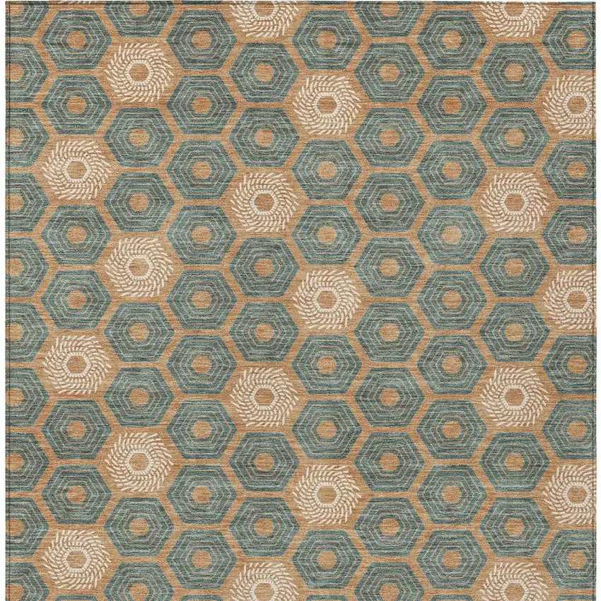 Copper And Green Geometric Washable Indoor Outdoor Area Rug Photo 4