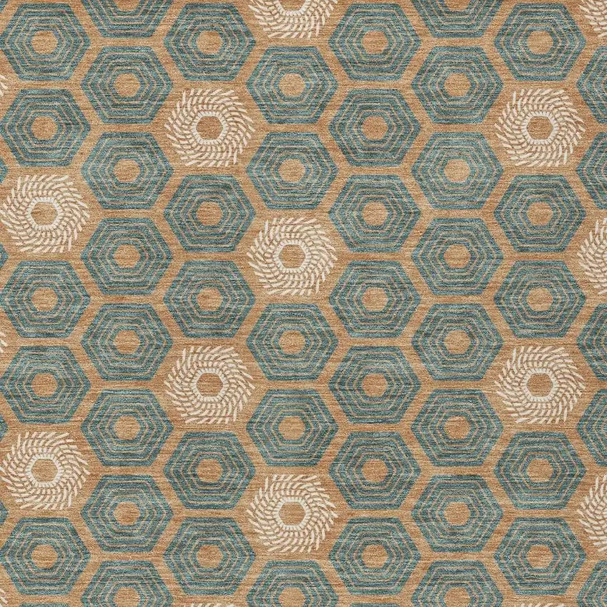 Copper And Green Geometric Washable Indoor Outdoor Area Rug Photo 3