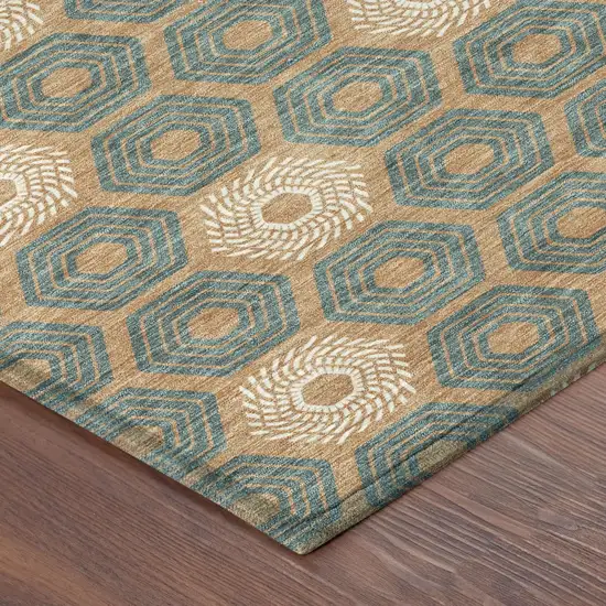 Copper And Green Geometric Washable Indoor Outdoor Area Rug Photo 5