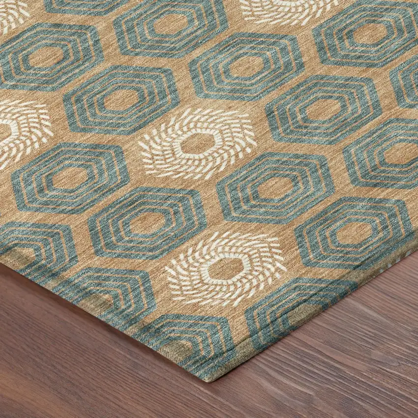 Copper And Green Geometric Washable Indoor Outdoor Area Rug Photo 5