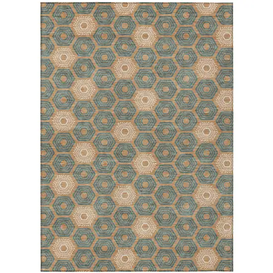Copper And Green Geometric Washable Indoor Outdoor Area Rug Photo 2