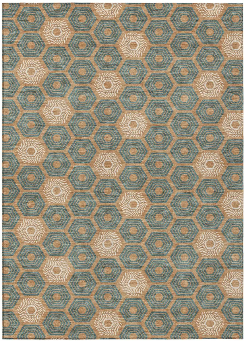 Copper And Green Geometric Washable Indoor Outdoor Area Rug Photo 2